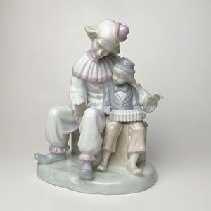 Paul Sebastion Meico Porcelain Clown And Boy Playing Accordian Figurine